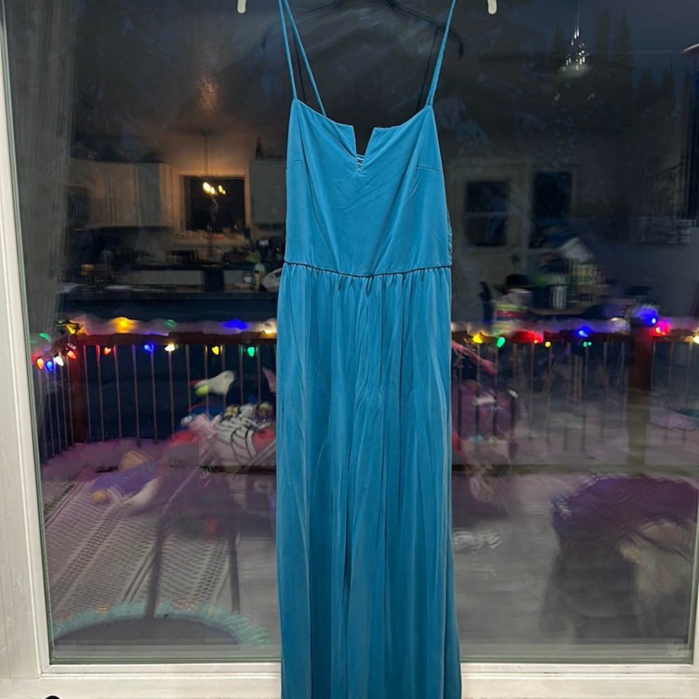 Teal Pant Jumpsuit with V Neckline